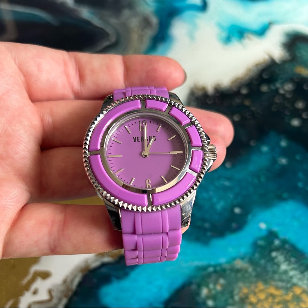 Versus Versace all stainless steel Purple and silver watch